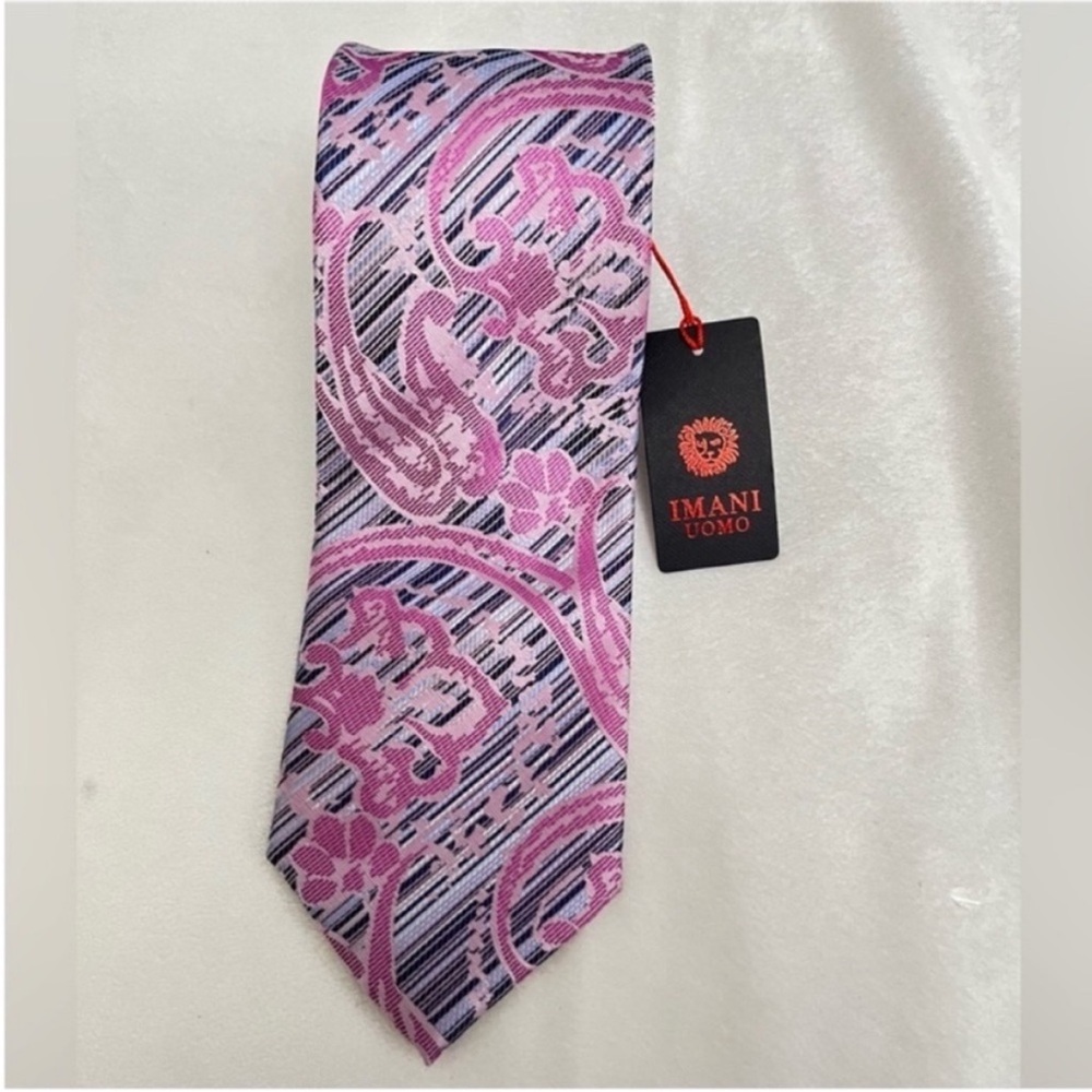 Imani Uomo Men's Pink Paisley Pattern Silk Tie One Size